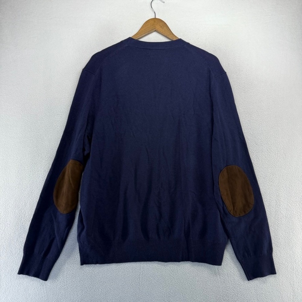 Ralph Lauren Cardigan Sweater Mens XL Navy Blue Elbow Patch Merino Wool V-Neck - Picture 7 of 10